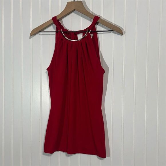 Cache Red Halter Top XS Rhinestone Neckline Glam Y2K Clubwear Party Blouse VTG - Picture 1 of 8